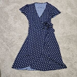 Polka Dot Wrap Dress in Navy Blue